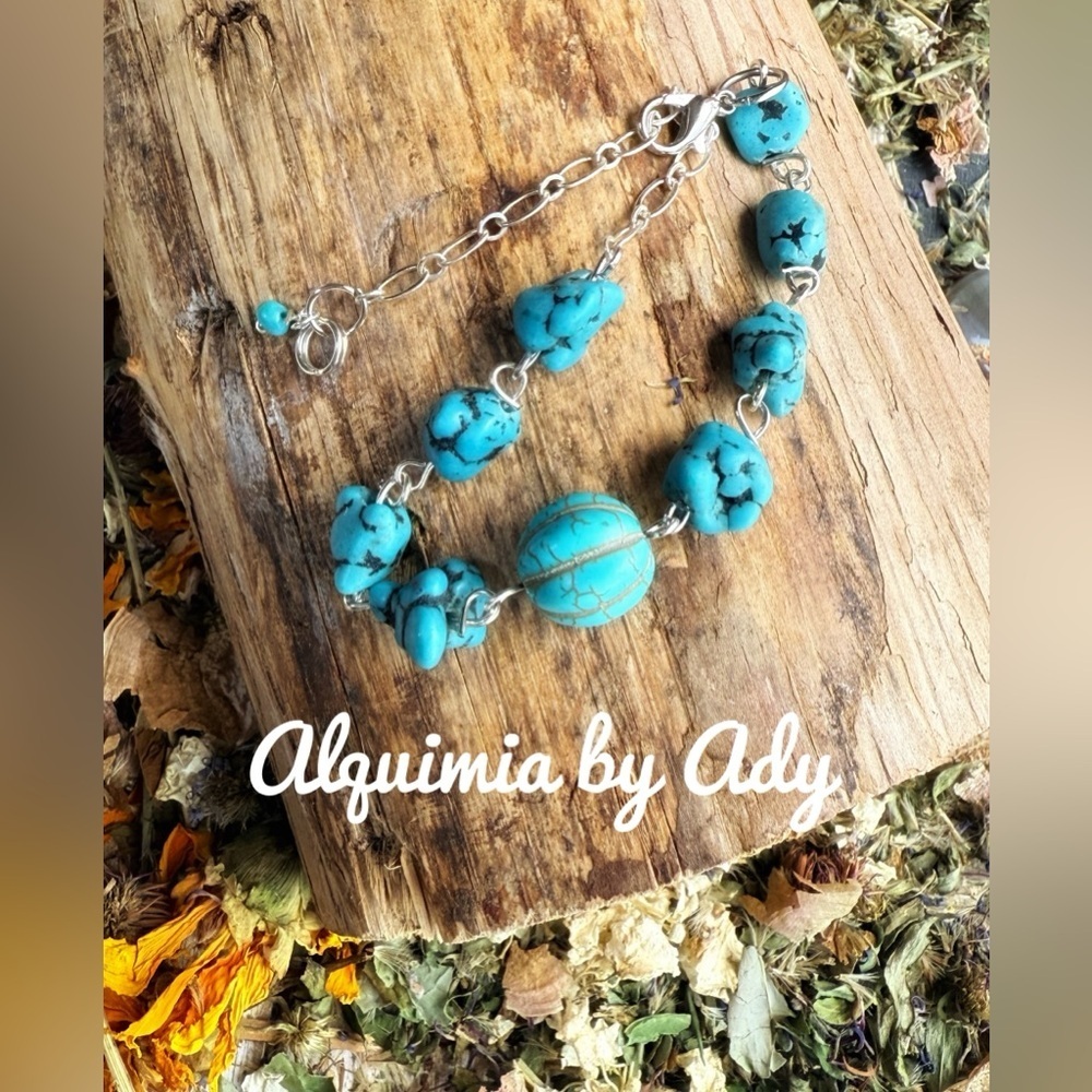 Blue turquoise Sonoran maxi beaded handmade bracelet/colorful/pastel chunky